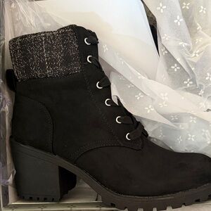 Sun + Stone Black Lace-Up Boots with Textured Cuff